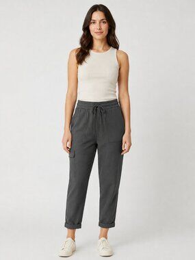 Croft & Barrow Women’s L Gray Cargo Jogger Pants Drawstring Stretch